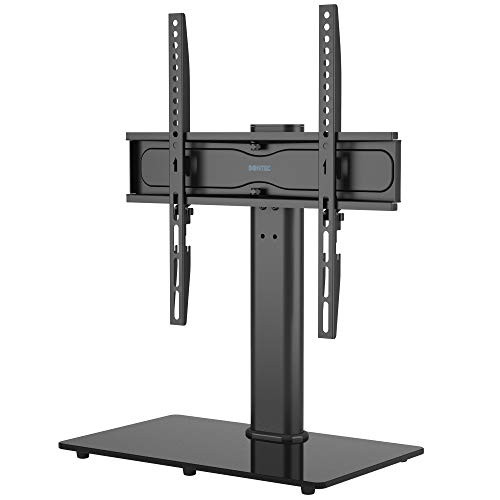 BONTEC Swivel Table Top TV Stand for 26-55 LED OLED LCD Plasma Flat Curved Screens Height Adjustable Glass Base Max. VESA 400x400mm up to 45KG
