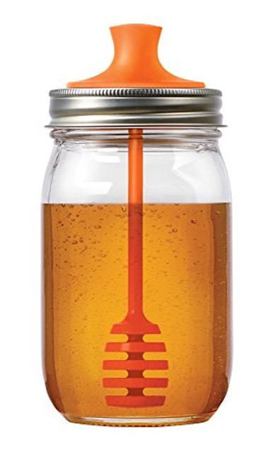 Jarware 82623 Honey Dipper Lid for Regular Mouth Mason Jars, Orange