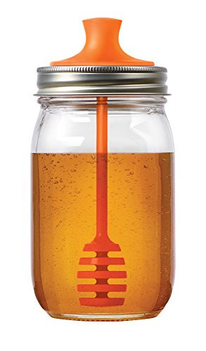 Jarware 82623 Honey Dipper Lid for Regular Mouth Mason Jars, Orange