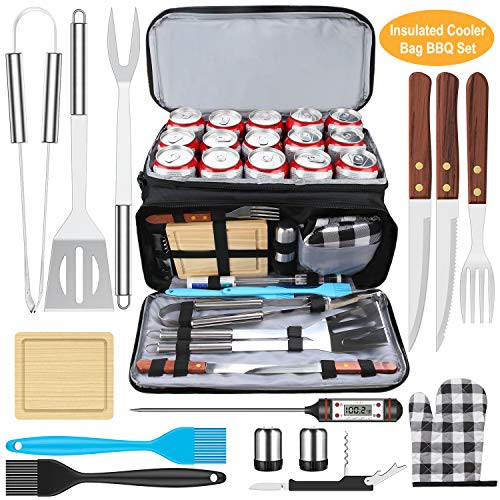 AISITIN BBQ Grill Accessories with Insulated Cooler Bag, Grill Utensils Set BBQ Grilling Accessories BBQ Tools Set, Stainless Steel Grill Set for Smoker, Camping, Kitchen Grill Tool Set for Men