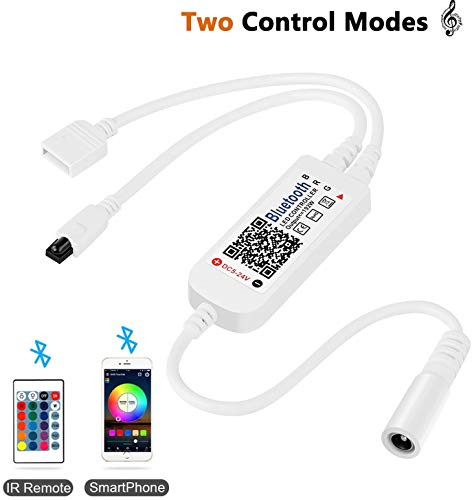 Ajaol Bluetooth APP 2 Port Controller with 23 Keys IR Remote, Wireless Bluetooth LED Strip Light Controller for RGB Band Roll Lights Smart Phone APP Control Smart Controller for iOS and Android