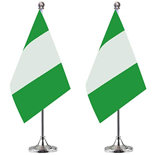 Nigeria Desk Flag Small Mini Nigerian Office Table Flag with Stand Base Decorations,2 Pack