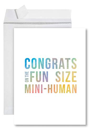 Funny Jumbo Baby Shower Card With Envelope 8.5 x 11 inch, Funny Greeting Card, Fun Size Mini Human
