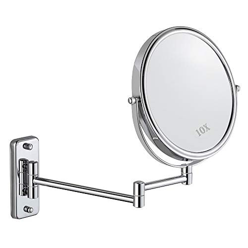 AOER Wall Mounted Makeup Mirror -1/10x Magnification 8'' Two Sided Presonal Swivel Extendable Bathroom Mirror Nickel Finish,365°Adjustable Rotation Portable Cosmetic