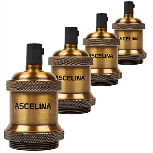 Light Sockets Vintage Edison Lamp Base Pendant light E26/E27 Screw Bulb base Aluminum Light Socket Industrial Retro Fittings lamp holder Fixture DIY 4 Pack (Gold Bronze)