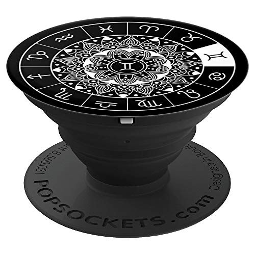 Gemini Zodiac Sign Astrology Mandala Wheel Horoscope Design PopSockets Grip and Stand for Phones and Tablets