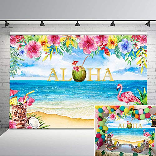 Mocsicka Aloha Flamingo Backdrop Summer Beach Flamingo Aloha Luau Party Background 7x5ft Hawaii Luau Tropical Flower Pineapple Backdrops