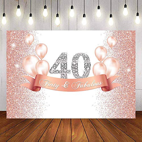 Avezano Forty Birthday Party Backdrop 7x5ft 40th and Fabulouse Backdrops Sweet Rose Gold and Pink Dots Background for Adult Woman Birthday Party Banner 40th Shining Diamond Decor