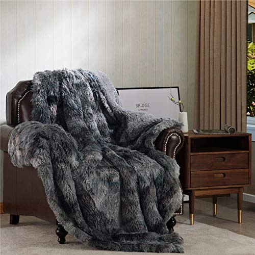 Bedsure Faux Fur Reversible Tie-dye Sherpa Twin Size Shaggy Blanket Throw for Sofa, Couch and Bed - Super Soft Fluffy Fuzzy Fleece Blanket Shag Furry Blanket (60x80 inches, Grey)