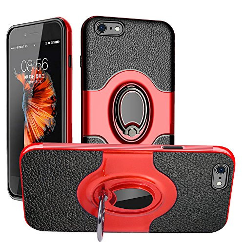 iPhone 6s Plus Case, iPhone 6 Plus Ring Case, Dairnim Slim Stand Dual Layer TPU Bumper Shockproof Support Magnetic Car Mount Holder Case Compatible with iPhone 6/6s Plus 5.5, Red