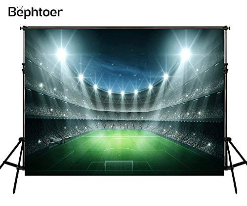 Bephtoer Football Field Backdrops for Photography 7x5ft Green Stadium Lighting Background Photographic Holiday Party Backdrop Shooting