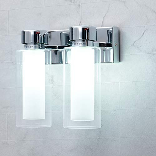 2 Lights Bathroom Vanity Light Chrome | Modern Glass Shade Hallway Wall Sconce by Bewamf 2 Lights Bathroom Vanity Light Chrome | Modern Glass Shade Hallway Wall Sconce by Bewamf