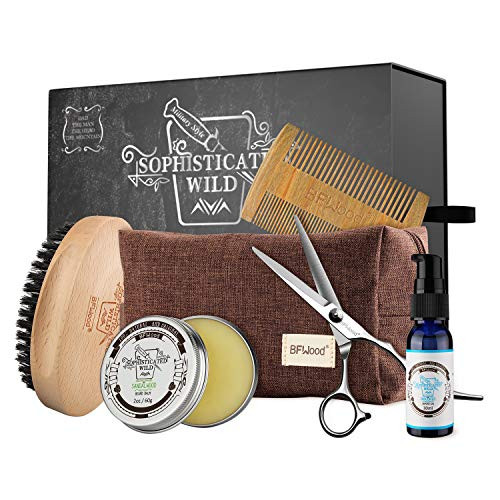 BFWood Beard Kit for Men Gift - Boar Bristle Beard Brush, Sandalwood Beard Comb, Mustache Scissors, Beard Balm, Beard Oil for Trimming Softening Shaping Conditioning Styling Set BFWood Beard Kit for Men Gift - Boar Bristle Beard Brush, Sandalwood Beard Comb, Mustache Scissors, Beard Balm, Beard Oil for Trimming Softening Shaping Conditioning Styling Set