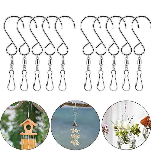 CarryLuxe Swivel Hooks Wind Spinners Hooks-Swivel Hooks Clips Hanging Hooks-Stainless Steel Swivel Hooks for Wind Chimes, Bird Feeders, Crystal Twisters (Silver-10pcs)