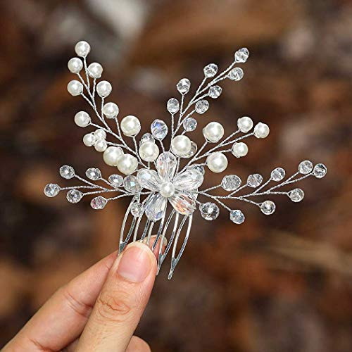 Casdre Pearl Bride Wedding Hair Comb Silver Rhinestone Bridal Side Comb Flower Wedding Hair Accessories for Women and Girls Casdre Pearl Bride Wedding Hair Comb Silver Rhinestone Bridal Side Comb Flower Wedding Hair Accessories for Women and Girls