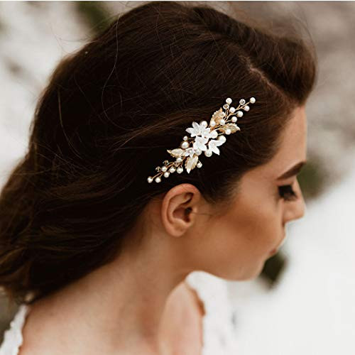 Catery Bride Wedding Hair Comb Flower Hair Pieces Leaf Hair Jewelry Pearl Side Combs Decorative Bridal Hair Accessories for Women and Girls Catery Bride Wedding Hair Comb Flower Hair Pieces Leaf Hair Jewelry Pearl Side Combs Decorative Bridal Hair Accessories for Women and Girls