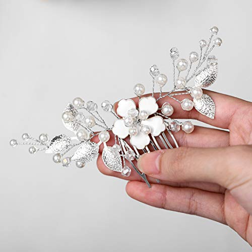 Catery Flower Wedding Hair Comb Leaf Side Combs Pearl Bride Hair Jewelry Headpieces Decorative Bridal Hair Accessories for Women and Girls Catery Flower Wedding Hair Comb Leaf Side Combs Pearl Bride Hair Jewelry Headpieces Decorative Bridal Hair Accessories for Women and Girls