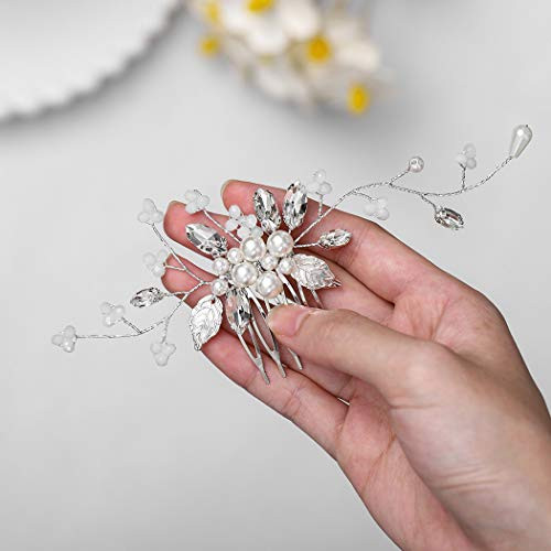 Catery Bride Wedding Hair Comb Crystal Hair Pieces Leaf Pearl Side Combs Bridal Decorative Hair Accessories for Women and Girls Catery Bride Wedding Hair Comb Crystal Hair Pieces Leaf Pearl Side Combs Bridal Decorative Hair Accessories for Women and Girls