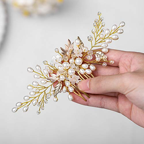 Catery Leaf Wedding Hair Comb Flower Hair Pieces Pearl Side Combs Bride Hair Jewelry Bridal Decorative Hair Accessories for Women and Girls Catery Leaf Wedding Hair Comb Flower Hair Pieces Pearl Side Combs Bride Hair Jewelry Bridal Decorative Hair Accessories for Women and Girls
