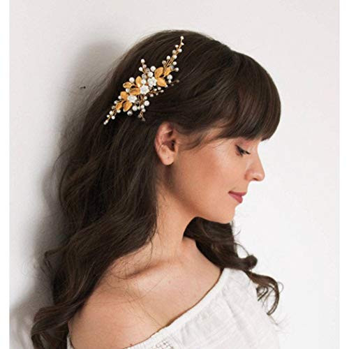 Catery Bride Wedding Hair Comb Flower Hair Pieces Pearl Bead Side Combs Gold Hair Jewelry Bridal Decorative Hair Accessories for Women and Girls Catery Bride Wedding Hair Comb Flower Hair Pieces Pearl Bead Side Combs Gold Hair Jewelry Bridal Decorative Hair Accessories for Women and Girls