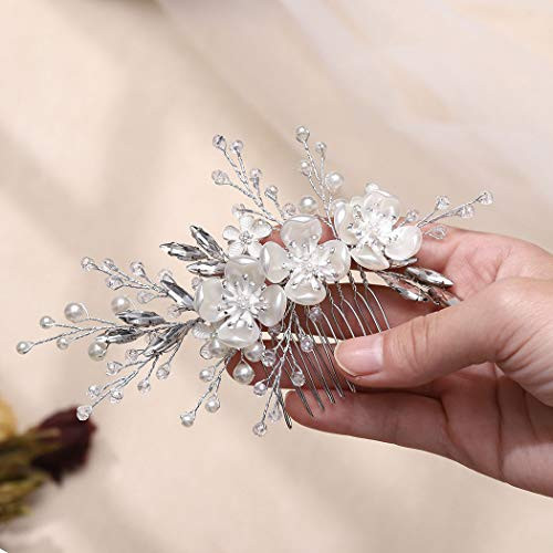 Catery Flower Wedding Hair Comb Crystal Hair Pieces Bead Pearl Side Combs Bride Hair Jewelry Decorative Bridal Hair Accessories for Women and Girls Catery Flower Wedding Hair Comb Crystal Hair Pieces Bead Pearl Side Combs Bride Hair Jewelry Decorative Bridal Hair Accessories for Women and Girls