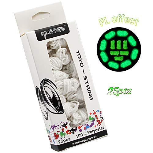 CHEE MONG MAGICYOYO Yoyo Strings Replacement, Professional Polyester Yoyo Strings Glow in The Dark, Super Bright Yoyo String Replacement for Responsive or Unresponsvie YoYo - White (Pack of 25)