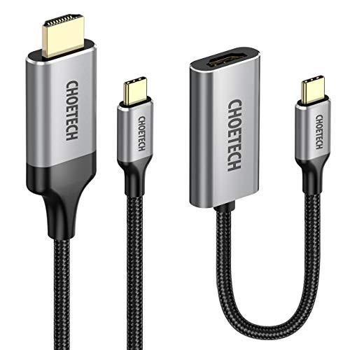 CHOETECH USB C to HDMI Cable (2 Pack), USB Type C to HDMI Braided Female Adapter 4K@60Hz Thunderbolt 3 Compatible with MacBook Pro 2018/2017, Samsung Galaxy S9/S8, Surface Book 2, Dell XPS 13/15
