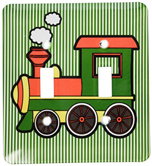 3dRose lsp_25423_2 Cute Train Red Green Yellow Green Stripe Background Double Toggle Switch