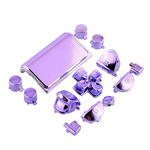 Full Buttons Mod Kits Chrome Purple Plating L1 L2 R1 R2 Replacement Full Trigger Buttons Kit for Sony Playstation 4 Ps4 Controller DualShock 4 (with 2 pcs Springs)