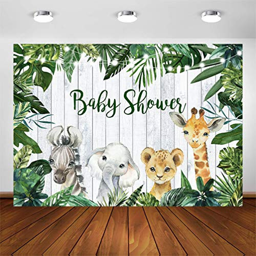 COMOPHOTO 7x5ft Jungle Safari Baby Shower Backdrop Green Leaves Wood Animal Backdrops for Baby Shower Party Banner Decorations Safari Themed Baby Shower Photography Background COMOPHOTO 7x5ft Jungle Safari Baby Shower Backdrop Green Leaves Wood Animal Backdrops for Baby Shower Party Banner Decorations Safari Themed Baby Shower Photography Background