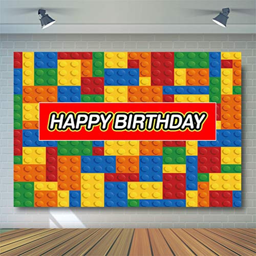 COMOPHOTO 7x5ft Building Blocks Birthday Party Backdrop Boy Girl Baby Child Birthday Cake Table Banner Colorful Decorations Photo Booth Background Supplies