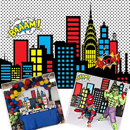 COMOPHOTO 5x3ft Superhero Cityscape Backdrop Super City Building Kids Boy Birthday Party Decoration Supplies Event Banner Photo Booth Background Studio Photocall
