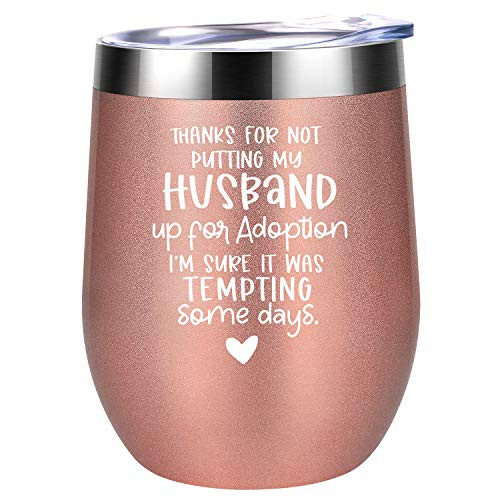 Mother in Law Gifts from Daughter in Law - Thanks for Not Putting My Husband up for Adoption - Best Mother in Law Birthday Gifts - Mother of the Groom Gifts for Mother in Law - Coolife Wine Tumbler