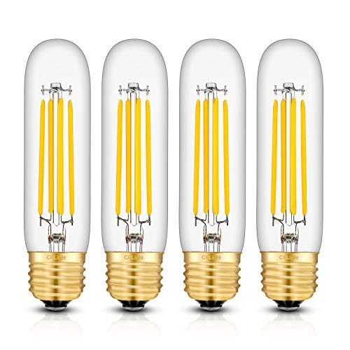 CRLight 8W Dimmable LED Tubular Bulb 80W Equivalent 800LM, 3000K Soft White E26 Medium Base, Vintage Edison Style T30 x 125MM Tubular Clear Glass Lengthened Filament LED Light Bulbs, 4 Pack