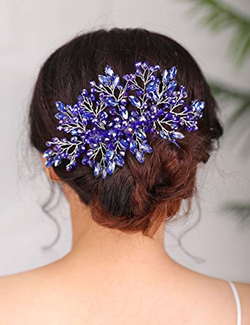 Denifery Bridal Hair Comb Sparkly Crystal Wedding Comb Colorful Crown Big Bridal Headpiece Wedding Hair Accessories for Brides (Blue) Denifery Bridal Hair Comb Sparkly Crystal Wedding Comb Colorful Crown Big Bridal Headpiece Wedding Hair Accessories for Brides (Blue)