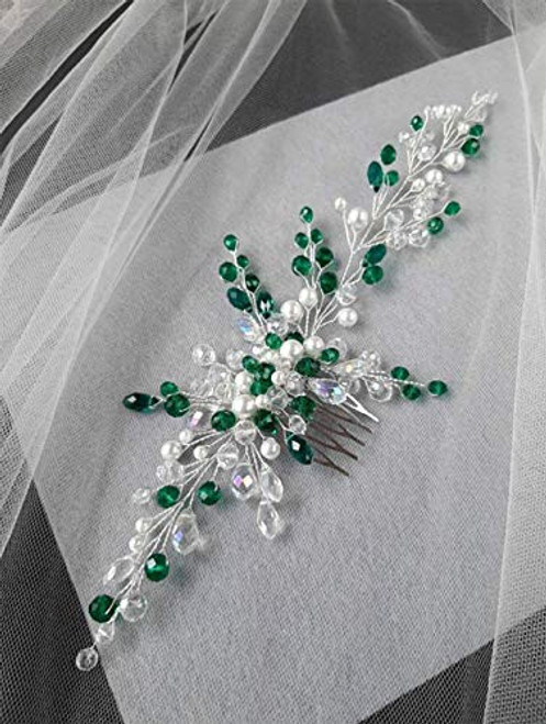 Denifery Bridal Hair Vine Emerald Hair vine Bohemian Bridal Head Piece Emerald Bridal Hair Comb Emerald Bridal Hair Piece Green Crystal Wedding Hair Accessory