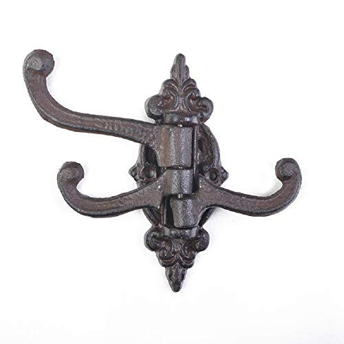 Antique Cast Iron Wall Hooks with Rust Finish,Cast Iron Swivel Wall Hook Bracket with 3 Hooks