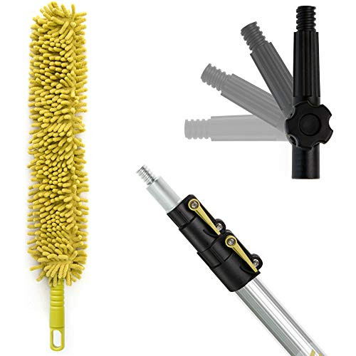 DocaPole 5-12 Foot Extension Pole + Microfiber Ceiling Fan Duster // High Ceiling Dusting Kit // Telescopic Pole for Dusting High Ceiling Fans // Removable Chenille Dusting Cloth for Washing
