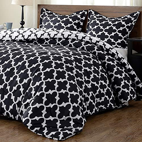 downluxe Lightweight Black Comforter Set Queen with 2 Pillow Sham - 3-Piece Set - Down Alternative Reversible Comforter