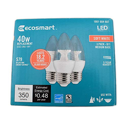 EcoSmart 40W Equivalent Soft White LED Dimmable B11 Medium Base Light Bulbs (3-Pack)