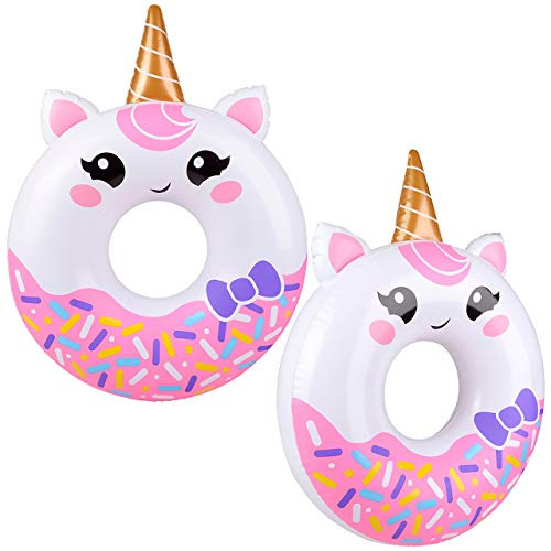32 Unicorn Donut Pool Inflates  Fun Unicorn Float For Pool With Special Unicorn Donut Design  Perfect For Pools, The Beach & As Decorations For Unicorn Parties  Durable & Fun  Pack Of 2