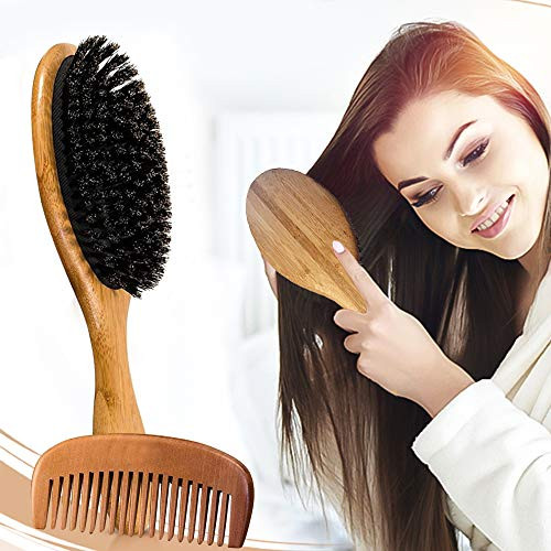 Boar Bristle Hair Brush Set Natural Wooden Comb for Women and Men with Thick Long and Curly Hair - Adds Shine and Improves Hair Texture, Wood Comb and Gift Bag Included Boar Bristle Hair Brush Set Natural Wooden Comb for Women and Men with Thick Long and Curly Hair - Adds Shine and Improves Hair Texture, Wood Comb and Gift Bag Included
