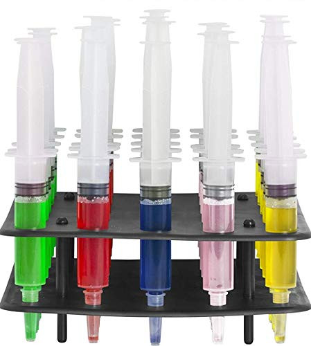 Jello Syringe Shots for Alcohol, Syringe Set of Jello Shots for Halloween - 1 oz Jello Shots Syringes with Rack - 25 Jello Shot Syringes and Rack Combo Kit, Small (1 oz) by EZ-Inject
