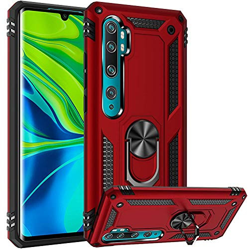 Fetrim XiaoMi MI Note 10 Case, Mi Note 10 PRO Case, Dual Layer Shockproof Protective Phone Case with Rotation Ring Kickstand for XiaoMi MI Note 10/MI Note 10 PRO/MI CC9 PRO/MI Note 10 Lite Red