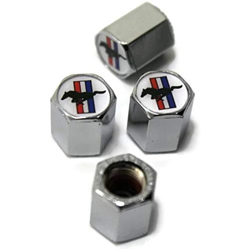 Ford Mustang Tri-bar Logo Chrome Tire Stem Valve Caps, Official Licensed