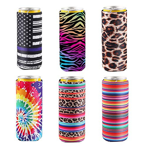 Skinny Can Coozie - Beer Coozies for Cans Slim Skinny Can Cooler Sleeves 12 oz Tall Skinny Cans Bags for Tall 12 oz Beer Can Koozies for White Claw Bottle (6 Pack)