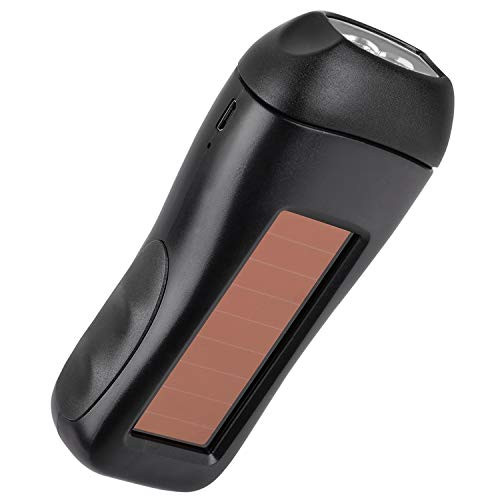 GeeRic Hand Crank Solar Powered Flashlight, Emergency Rechargeable LED Flashlight, Survival Flashlight, Quick Snap Carabiner Dynamo Flashlight Torch for Outdoor Sports, Black