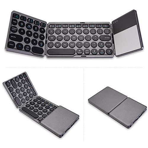Foldable Bluetooth Keyboard, Geyes Dual Mode Bluetooth & USB Wired Rechargable Portable Mini BT Wireless Keyboard with Touchpad Mouse for Android, Windows, PC, Tablet-Dark Gray