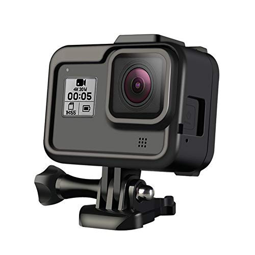 GOHIGH Protective Housing Case with Quick Pull Movable Socket for GoPro Hero 8 Black, Camera Frame Shell Cage Mount Cover with Mounting Base and Screw Outdoor Accessories Kit, Black
