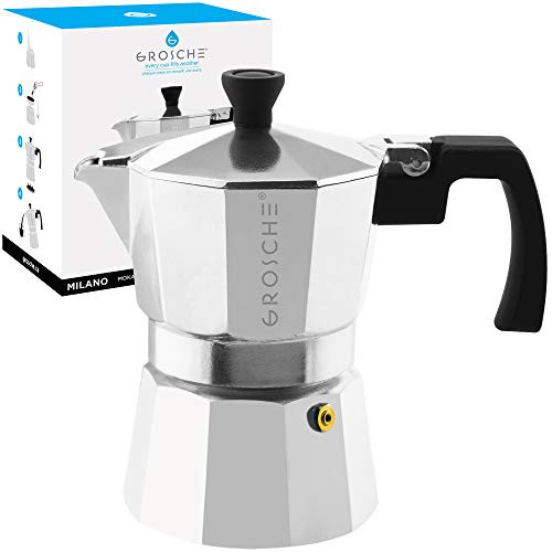 GROSCHE Milano Stovetop Espresso Maker Moka Pot 3 espresso Cup - 5oz, Silver- Cuban Coffee Maker Stove top Coffee Maker Moka Italian Espresso greca Coffee Maker Brewer Percolator